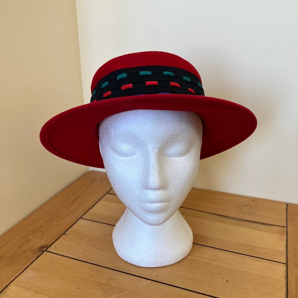 Red Felt Lady Hat with Wide Brim Miss Bierner by Michael Howard Made in USA